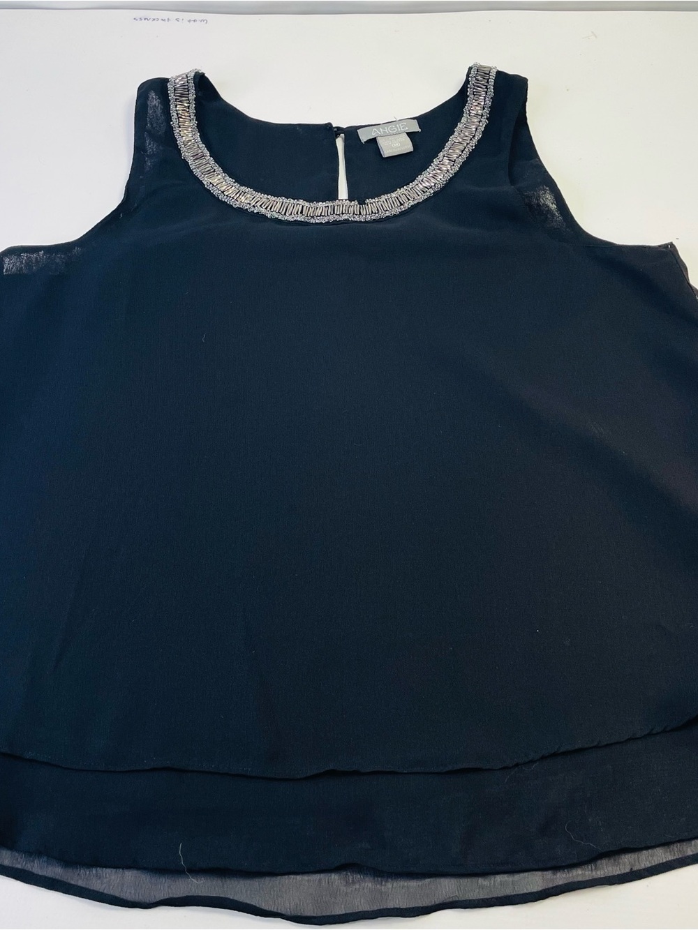Angie Black Beaded Neckline Sleeveless Blouse